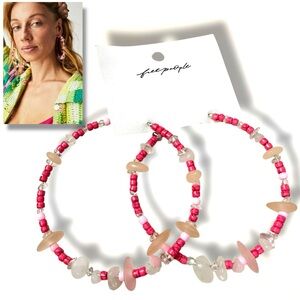 Free People Bohemian Stone Crystal Karma Hoops Earrings Pink Whimsical Summer